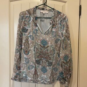 LOFT Paisley Print Blouse - Blue and Brown